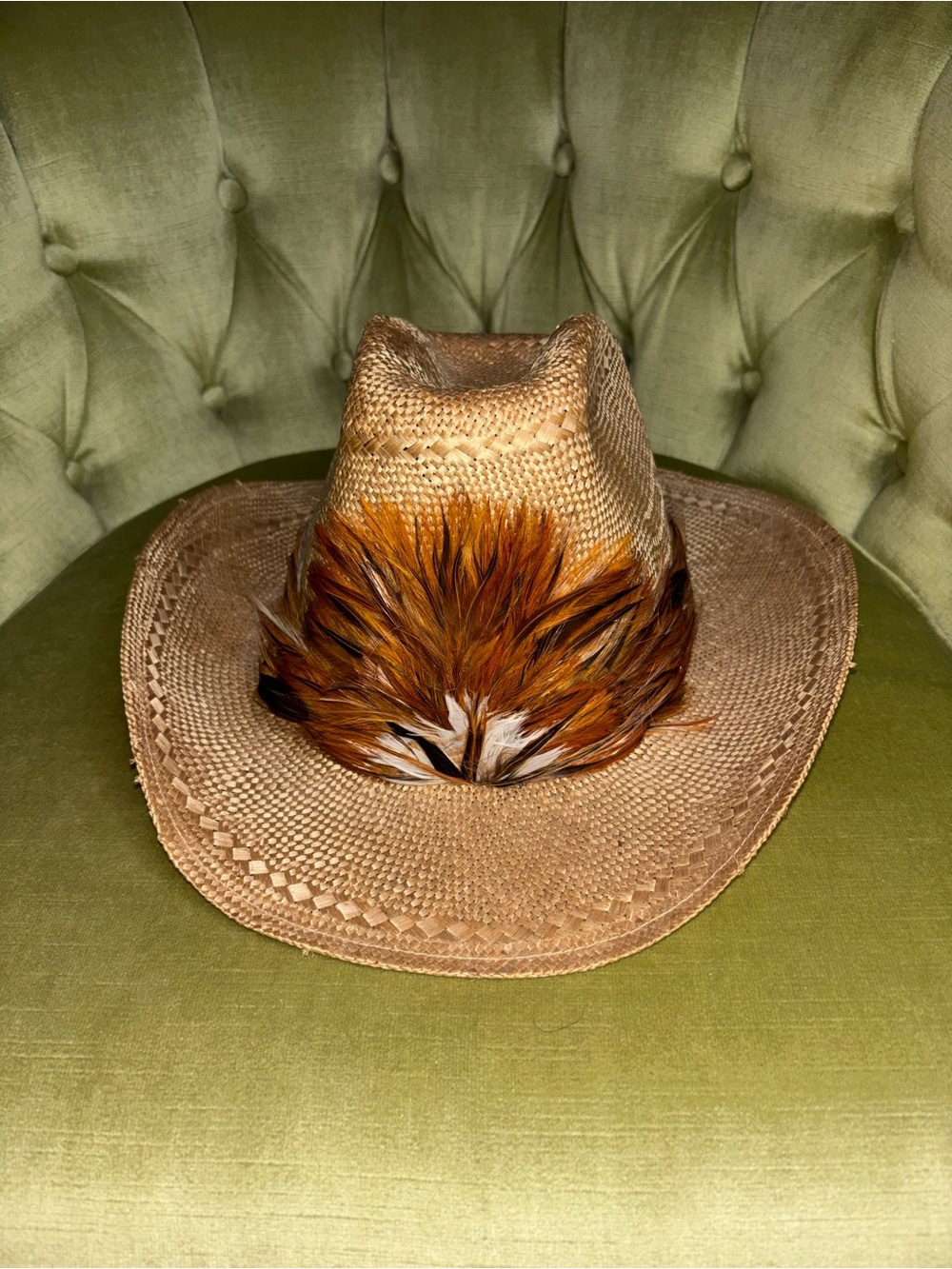 Vintage Levi's Hat Straw Cowboy 1970’s Original Authentic Feather Size 7-1/8